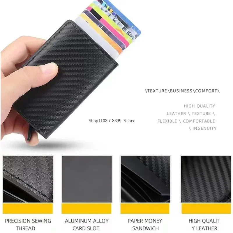 BA03 Leather/Carbon Fiber Card Holder RFID Blocking