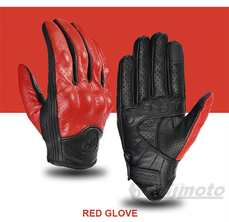 BG23 Leather Gloves Retro Biker (Yellow & Red)