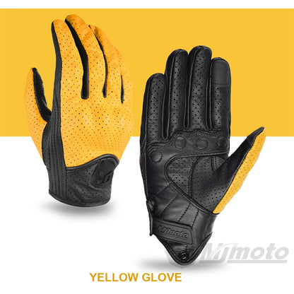 BG23 Leather Gloves Retro Biker (Yellow & Red)