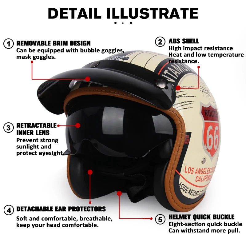 Vintage Motorcycle Helmet Open-Face