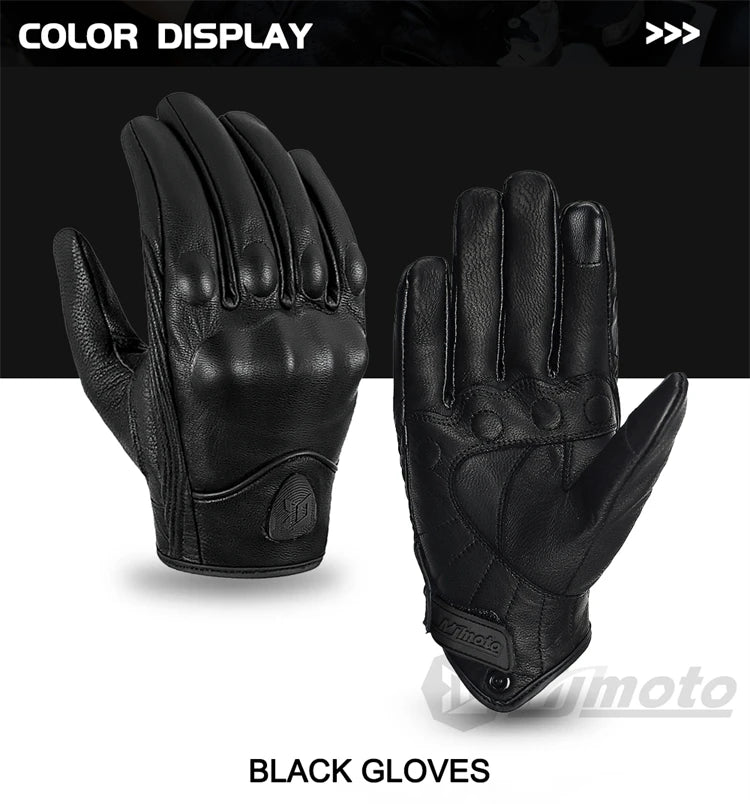 BG23 Leather Gloves Retro Biker (Yellow & Red)