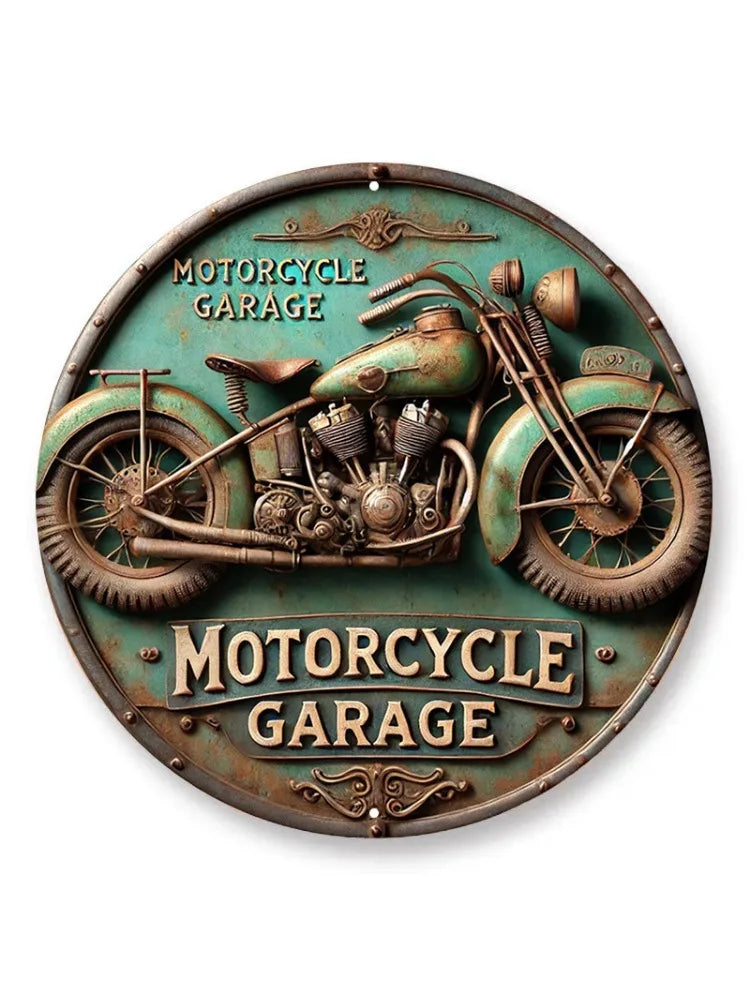 Vintage Round Aluminum Sign - Retro Metal Tin Sign - Motorcycle Rustic ...