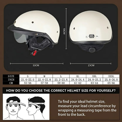 Vintage German Style Half Face Motorcycle Helmet - DOT Certified