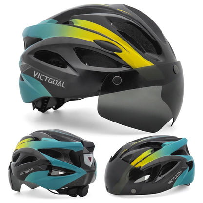 Bike Helmet with LED Taillight and Magnetic Goggles UV400 – Cycling MTB Electric Scooter Helmet for Men & Women