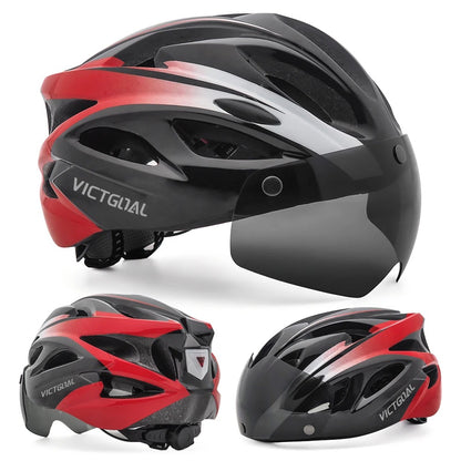 Bike Helmet with LED Taillight and Magnetic Goggles UV400 – Cycling MTB Electric Scooter Helmet for Men & Women