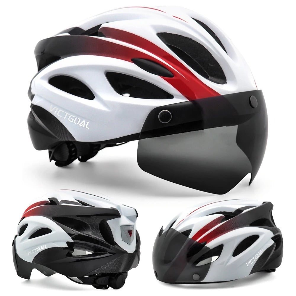 Bike Helmet with LED Taillight and Magnetic Goggles UV400 – Cycling MTB Electric Scooter Helmet for Men & Women