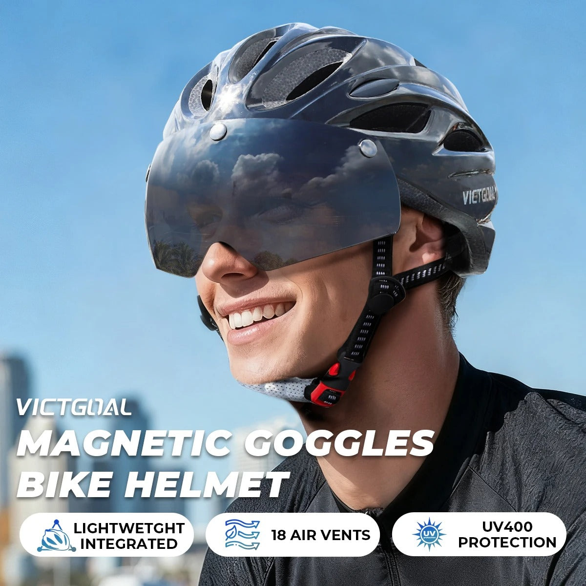Bike Helmet with LED Taillight and Magnetic Goggles UV400 – Cycling MTB Electric Scooter Helmet for Men & Women