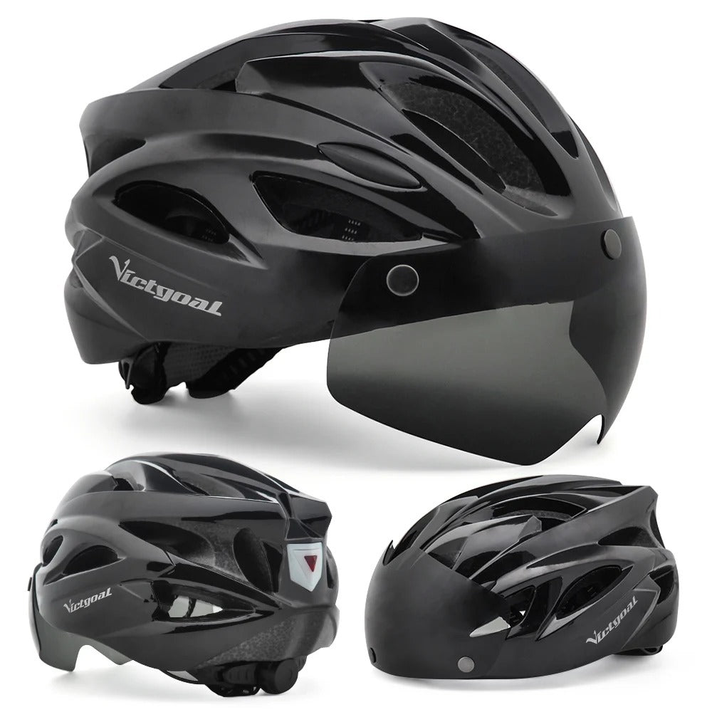 Bike Helmet with LED Taillight and Magnetic Goggles UV400 – Cycling MTB Electric Scooter Helmet for Men & Women