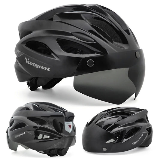 Bike Helmet with LED Taillight and Magnetic Goggles UV400 – Cycling MTB Electric Scooter Helmet for Men & Women
