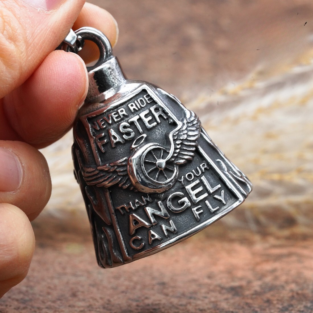 Motorcycle Bell Angel Wing "Never Ride Faster Than Your Angel Can Fly"