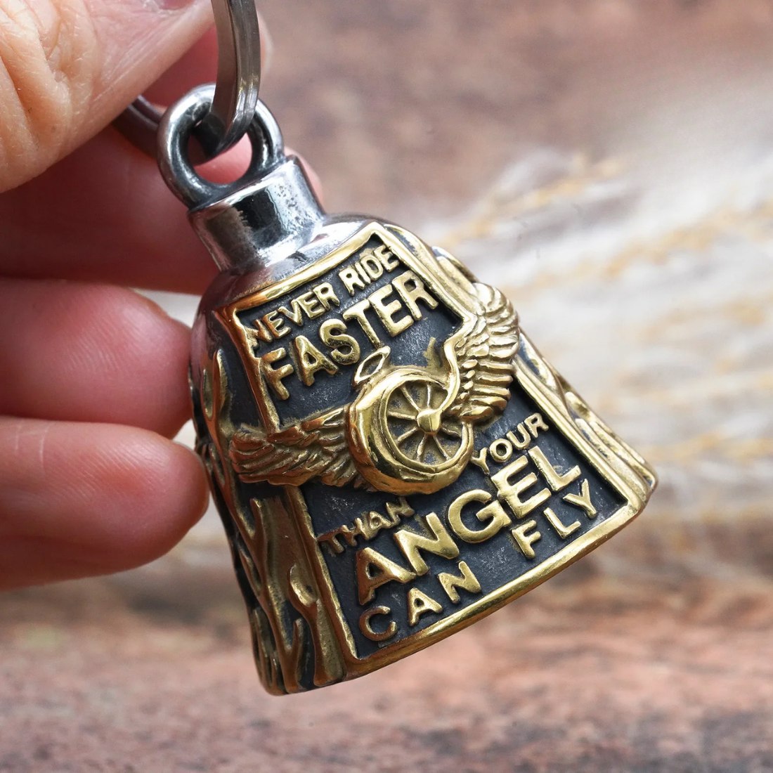 Motorcycle Bell Angel Wing "Never Ride Faster Than Your Angel Can Fly"